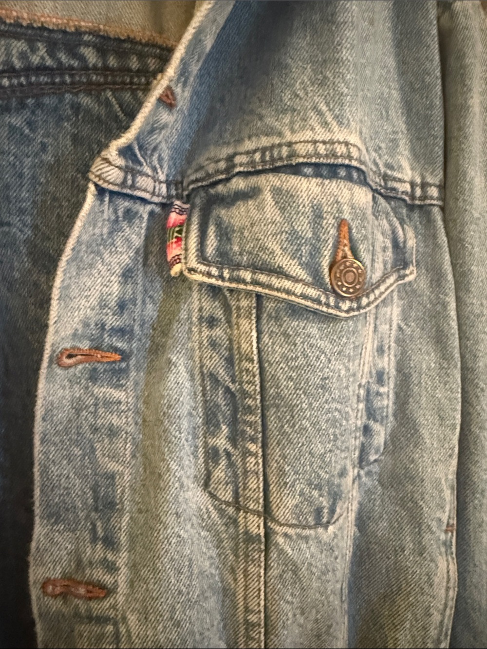 Vintage Oversized Tribal Pattern Denim Jacket - Multicolor Back Panel - Picture 5 of 6